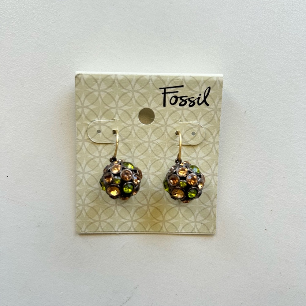 Fossil Gold and Green Earrings